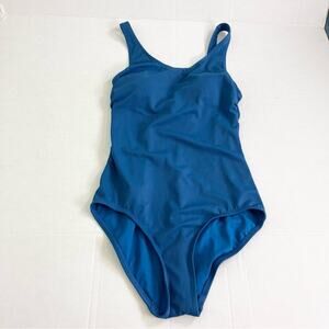 Tahiti One Piece Swimsuit Woman's size M Ribbed Texture Blue